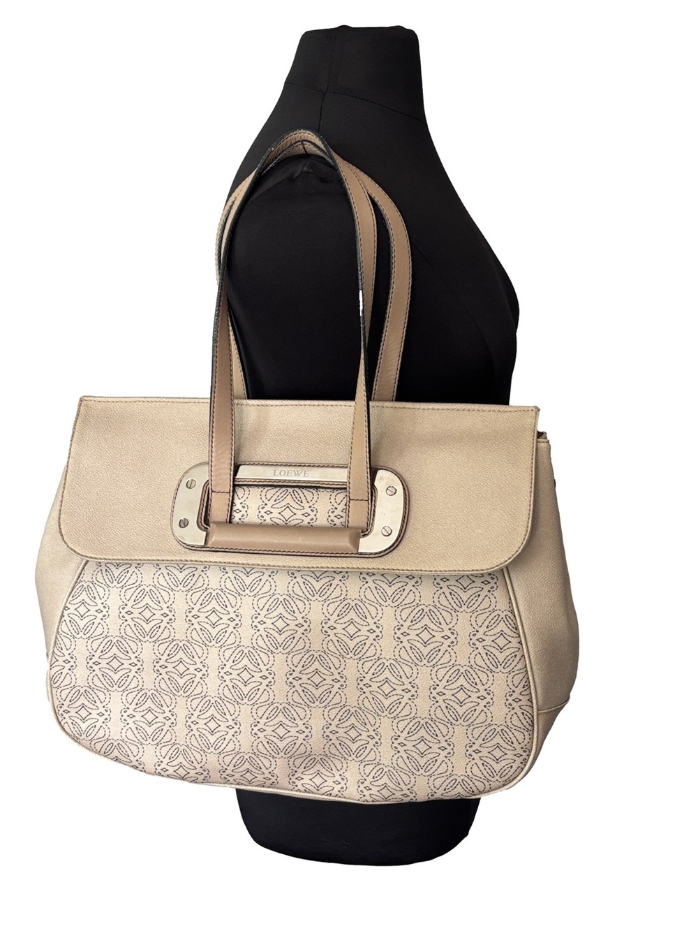Loewe Anagram Shoulder Bag Kite Satchel Coated Canvas & Leather Tote - Picture 3 of 16
